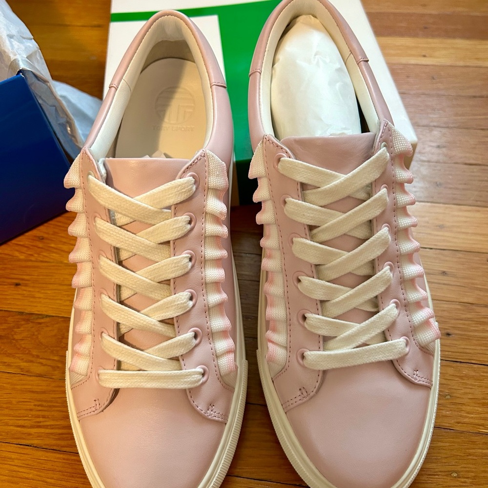 Tory Sport Pink and White Ruffle Sneakers NIB